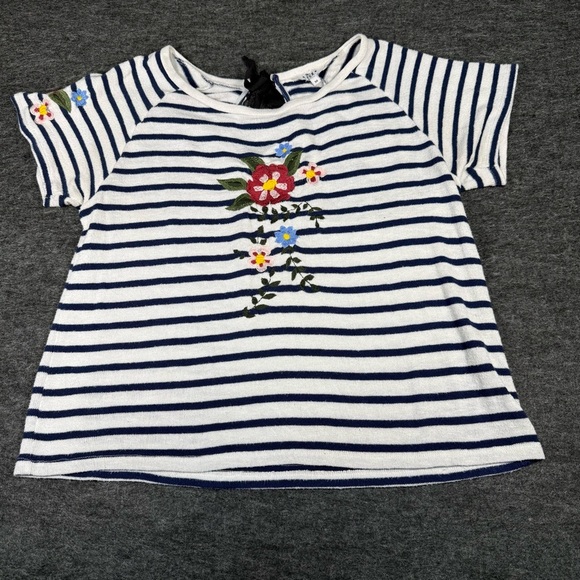 Striped Floral Embroidered Short Sleeve Tee - Picture 1 of 6